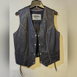 Black Leather Vest with Stud Details